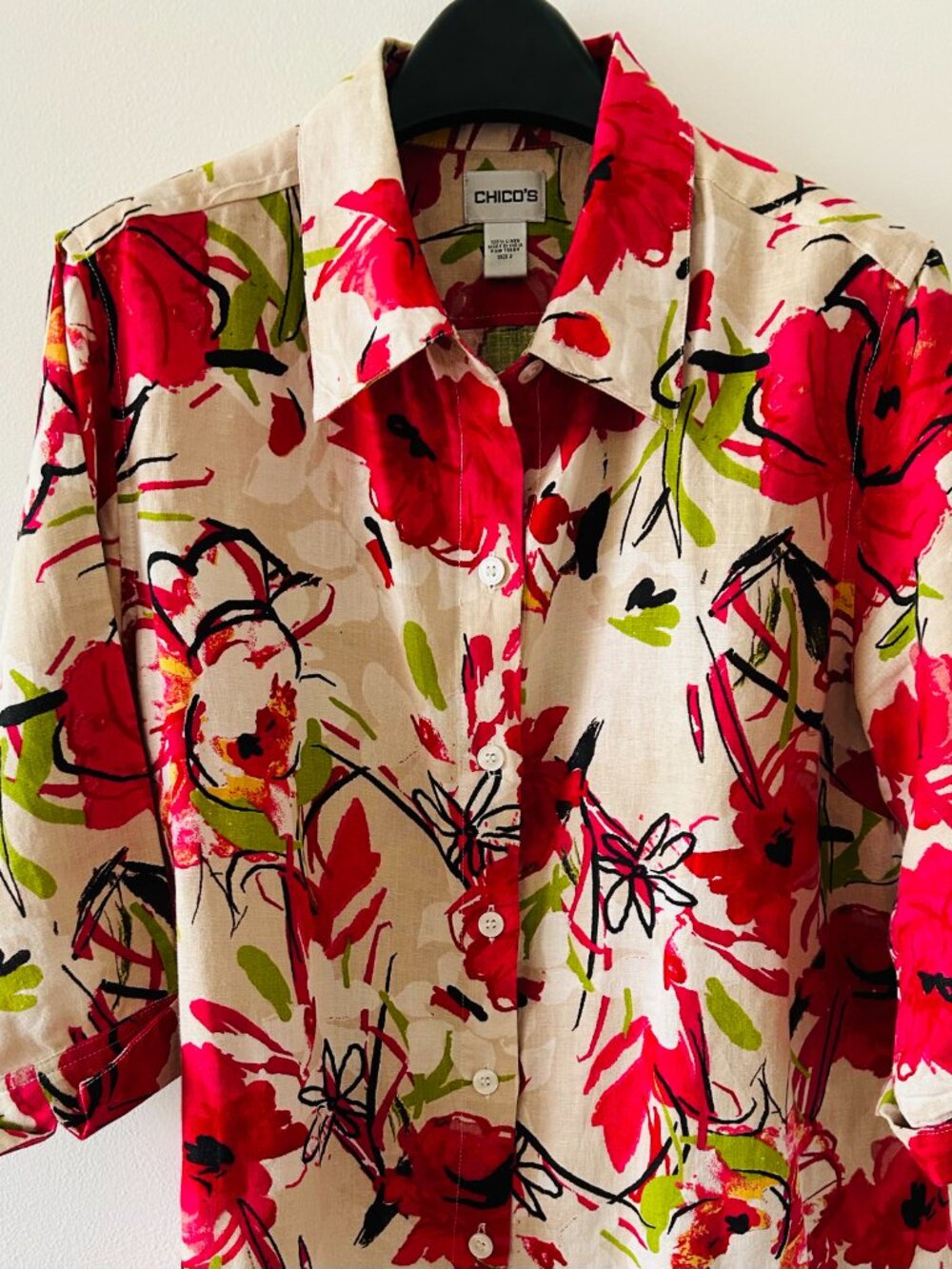 Chico's LInen Floral Tunic Shirt - Size 2 - Picture 2 of 5